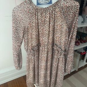 Mayoral Cream and Brown Casual Sundress with Bishop Sleeves